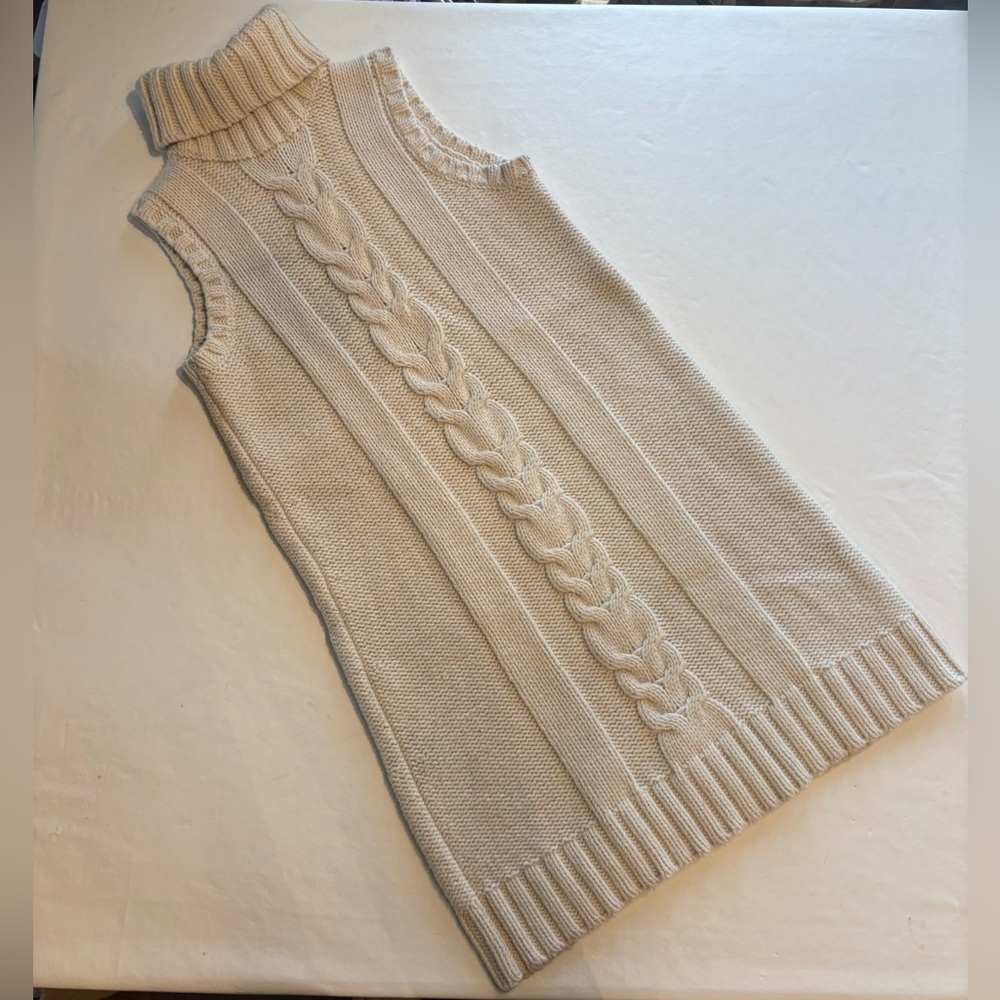 GAP Large Cream Wool Angora Blend Cable-knit Sleeves Turtleneck Sweater Dress